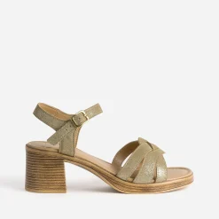 Sandale à talon dorée cuir velours