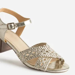Sandale à talon dorée tressée
