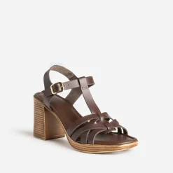 Sandale à talon marron cuir