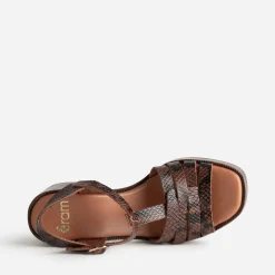 Sandale à talon marron cuir effet python