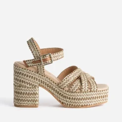 Sandale à talon TEXTO beige effet raphia