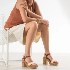 Sandale à talon TEXTO camel cuir velours