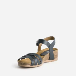 Sandale anatomique compensée marine cuir