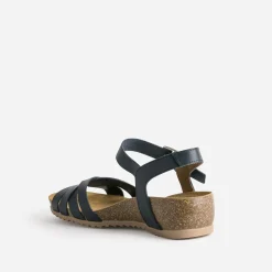 Sandale anatomique compensée marine cuir