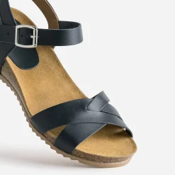 Sandale anatomique compensée marine cuir