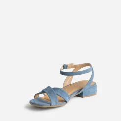 Sandale bleu cuir velours