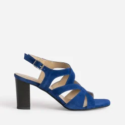 Sandale bleu roi cuir velours à talon