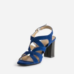 Sandale bleu roi cuir velours à talon