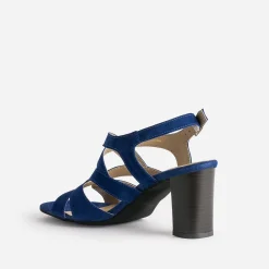 Sandale bleu roi cuir velours à talon