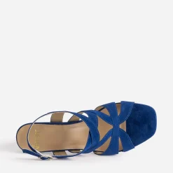 Sandale bleu roi cuir velours à talon