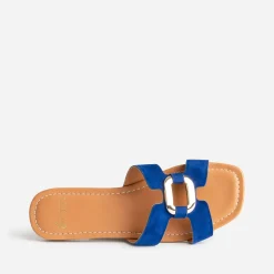 Sandale bleu roi cuir velours et anneau