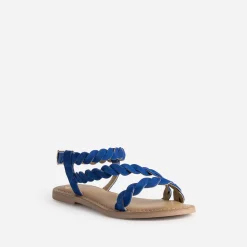 Sandale bleue en cuir velours à brides entrelacées