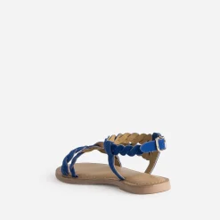 Sandale bleue en cuir velours à brides entrelacées