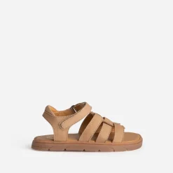 Sandale BUGGY beige cuir velours à scratchs