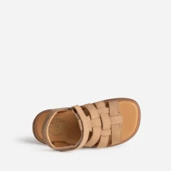 Sandale BUGGY beige cuir velours à scratchs