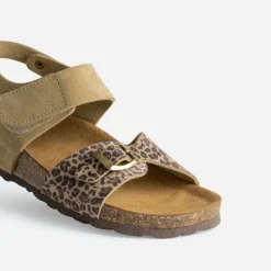 Sandale BUGGY beige cuir velours effet léopard