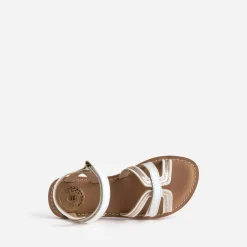 Sandale BUGGY blanche en cuir détails dorés