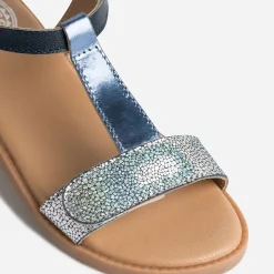 Sandale BUGGY bleu métallisé en cuir