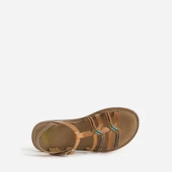 Sandale BUGGY camel cuir brodé perles