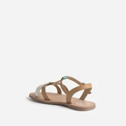 Sandale BUGGY camel en cuir avec brides-feuilles