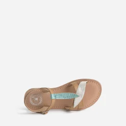 Sandale BUGGY camel en cuir avec brides-feuilles