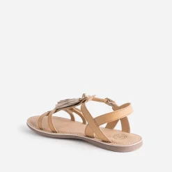 Sandale BUGGY camel en cuir avec pompons