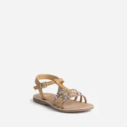 Sandale BUGGY camel en cuir brides tressées
