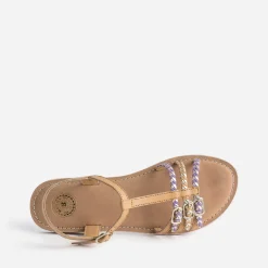 Sandale BUGGY camel en cuir brides tressées