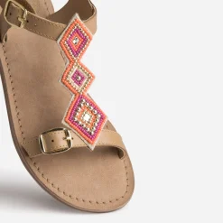 Sandale BUGGY cuir beige clair à perles