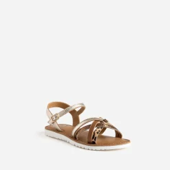 Sandale BUGGY dorée cuir et motif léopard