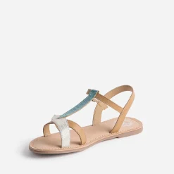 Sandale BUGGY dorée en cuir avec brides-feuilles