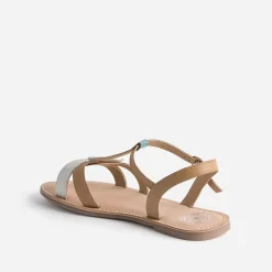 Sandale BUGGY dorée en cuir avec brides-feuilles