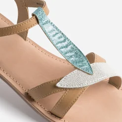 Sandale BUGGY dorée en cuir avec brides-feuilles