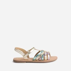Sandale BUGGY dorée, verte et parme en cuir métallisé