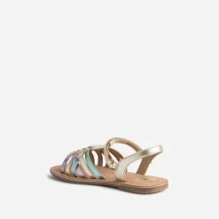 Sandale BUGGY dorée, verte et parme en cuir métallisé