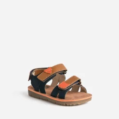 Sandale BUGGY marine, marron et orange en cuir