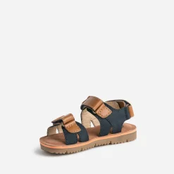 Sandale BUGGY marine, marron et orange en cuir