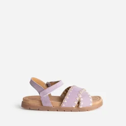 Sandale BUGGY parme cuir velours brodé