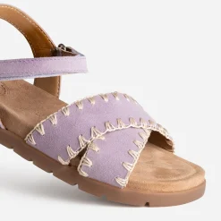 Sandale BUGGY parme cuir velours brodé