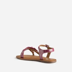 Sandale BUGGY rose cuir velours avec feuilles