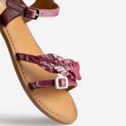 Sandale BUGGY rose cuir velours avec feuilles