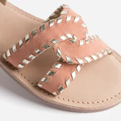 Sandale BUGGY saumon et dorée en cuir velours