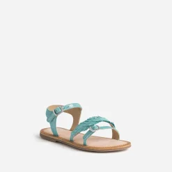 Sandale BUGGY turquoise en cuir velours avec plumes