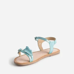 Sandale BUGGY turquoise en cuir velours avec plumes