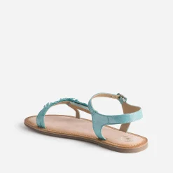 Sandale BUGGY turquoise en cuir velours avec plumes