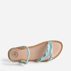 Sandale BUGGY turquoise en cuir velours avec plumes