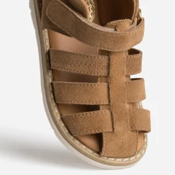 Sandale camel cuir velours