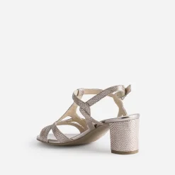 Sandale CAPRICE beige en cuir velours effet python doré