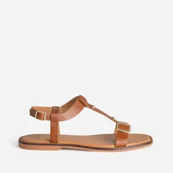 Sandale cognac cuir décor clous