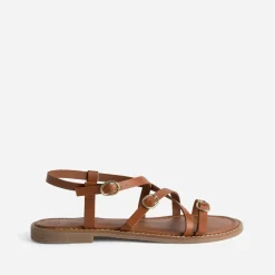 Sandale cognac cuir multi brides